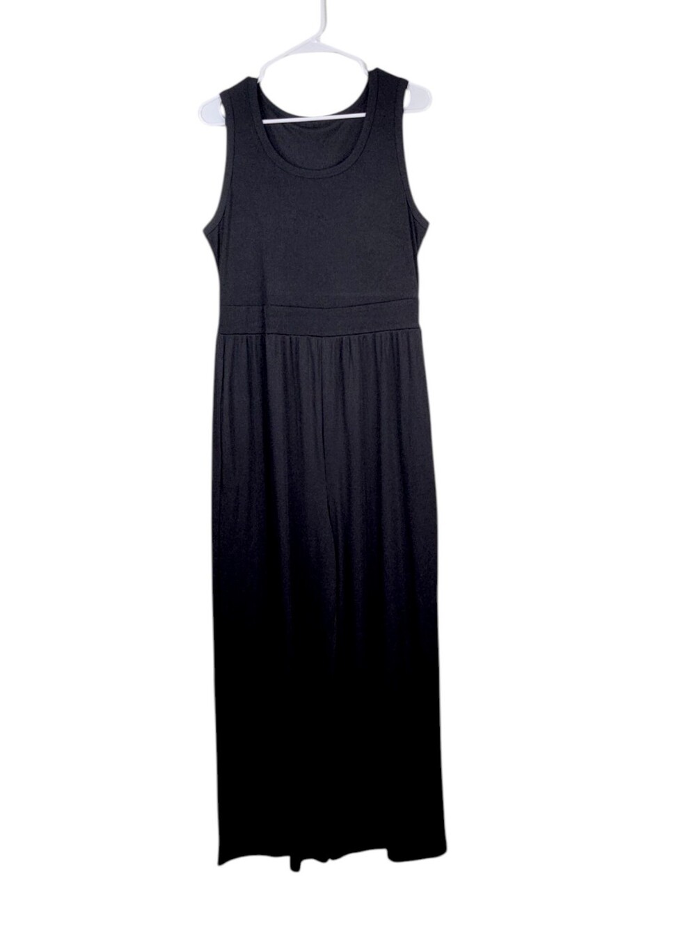 YOZY Black Sleeveless Ribbed Wide Leg Jumpsuit With Pockets – Size XL - Picture 3 of 13